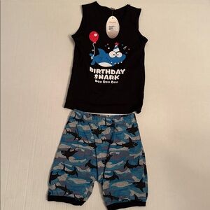 Birthday Shark Kids Matching Set - Black and Blue